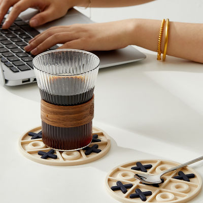 Square X O Two Color 5.5mm Silicone Drink Coasters with Holder for Tabletop Protection and Office Desk Cup Mat Set for Home Decor Non-Slip and Non-Stick Square round