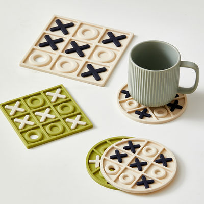 Square X O Two Color 5.5mm Silicone Drink Coasters with Holder for Tabletop Protection and Office Desk Cup Mat Set for Home Decor Non-Slip and Non-Stick Square round