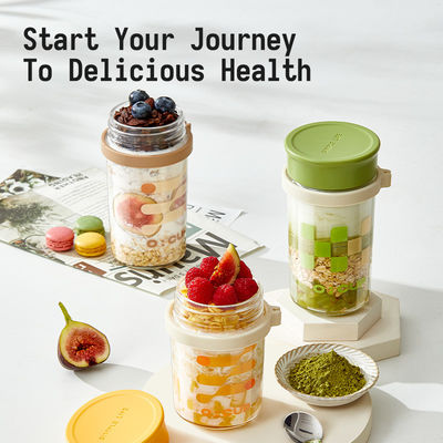 Versatile Long Spoon Reusable Overnight Oats Jar Leak Proof Wide Mouth