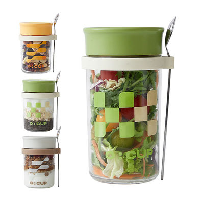 Versatile Long Spoon Reusable Overnight Oats Jar Leak Proof Wide Mouth
