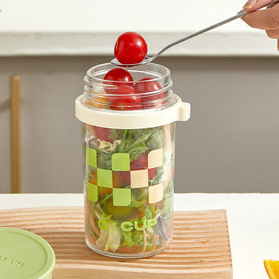 Versatile Long Spoon Reusable Overnight Oats Jar Leak Proof Wide Mouth
