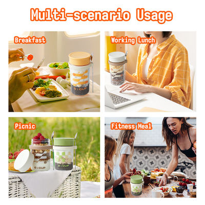 Versatile Long Spoon Reusable Overnight Oats Jar Leak Proof Wide Mouth