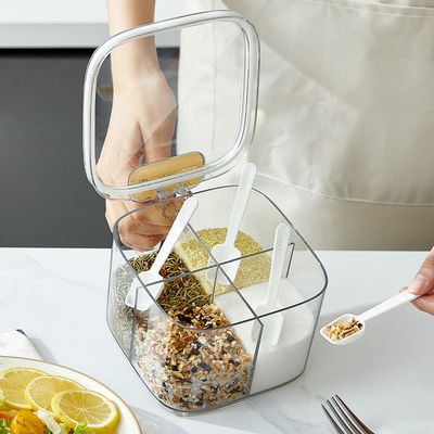 1 Set Seasoning Box 4 Compartment Spice Condiments Container With Spoon Multifunctional Storage Box