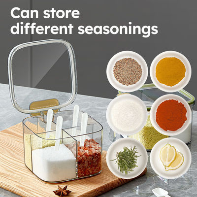 1 Set Seasoning Box 4 Compartment Spice Condiments Container With Spoon Multifunctional Storage Box