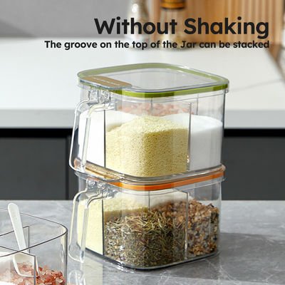 1 Set Seasoning Box 4 Compartment Spice Condiments Container With Spoon Multifunctional Storage Box