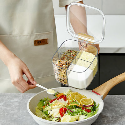 1 Set Seasoning Box 4 Compartment Spice Condiments Container With Spoon Multifunctional Storage Box