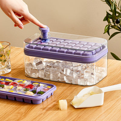 32/64 Grid Ice Mold Box One Button Press Type Reusable Whiskey Cocktail Bar Pub Wine With Lid And Bin