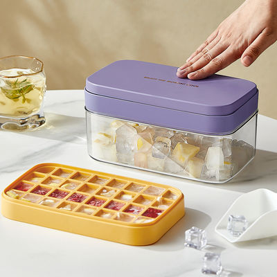 Easy Release Stackble Spill-Resistant Ice Cube Tray with Lid and Bin for Freezer for Whiskey Cocktail, Tea, Coffee