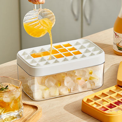 Easy Release Stackble Spill-Resistant Ice Cube Tray with Lid and Bin for Freezer for Whiskey Cocktail, Tea, Coffee