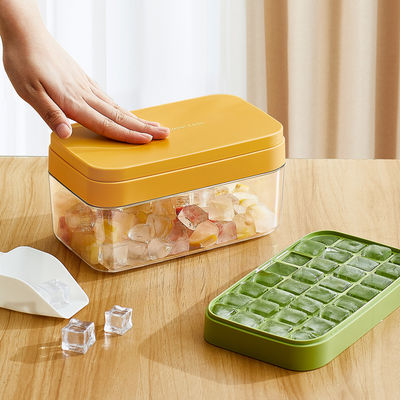 Easy Release Stackble Spill-Resistant Ice Cube Tray with Lid and Bin for Freezer for Whiskey Cocktail, Tea, Coffee