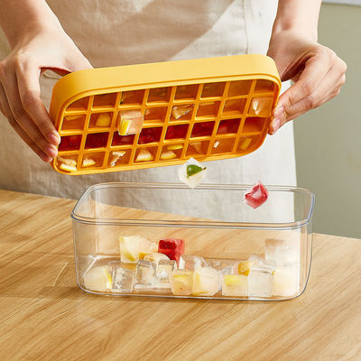 Easy Release Stackble Spill-Resistant Ice Cube Tray with Lid and Bin for Freezer for Whiskey Cocktail, Tea, Coffee
