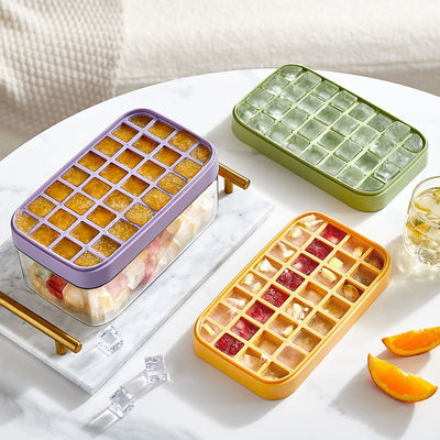 Easy Release Stackble Spill-Resistant Ice Cube Tray with Lid and Bin for Freezer for Whiskey Cocktail, Tea, Coffee