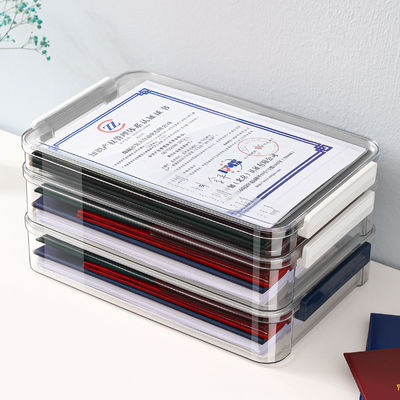 Clear A4 Document Storage Box with Wine Red Snap Tight Lid PET Files Documents Magazines Notebooks Box Organizer Holder Desk