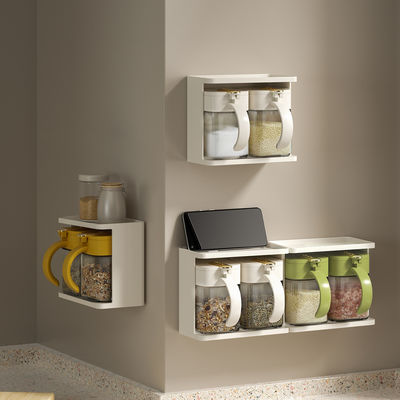 2 Grids Seasoning Box Spice Box with Handle Containers with Spoon Functional Condiment Jar Storage Rack for Salt Sugar Cruet