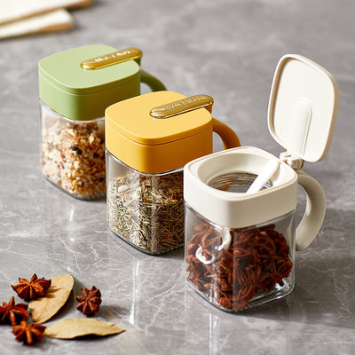 2 Grids Seasoning Box Spice Box with Handle Containers with Spoon Functional Condiment Jar Storage Rack for Salt Sugar Cruet