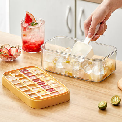 Easy Release Stackble Spill-Resistant Ice Cube Tray with Lid and Bin for Freezer for Whiskey Cocktail, Tea, Coffee